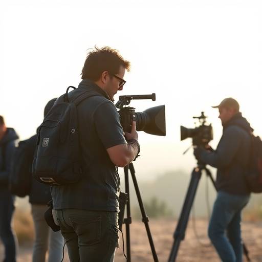 A video production crew filming a scene